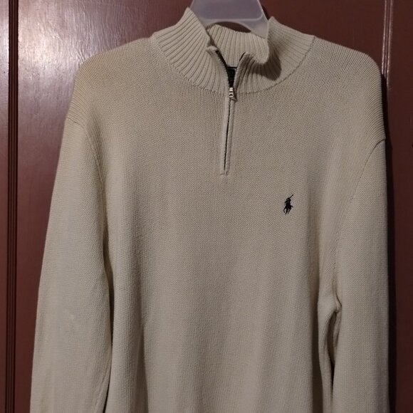 MENS XL POLO RALPH LAUREN 1/4 ZIP PULLOVER SWEATER-BEIGE - Picture 1 of 8